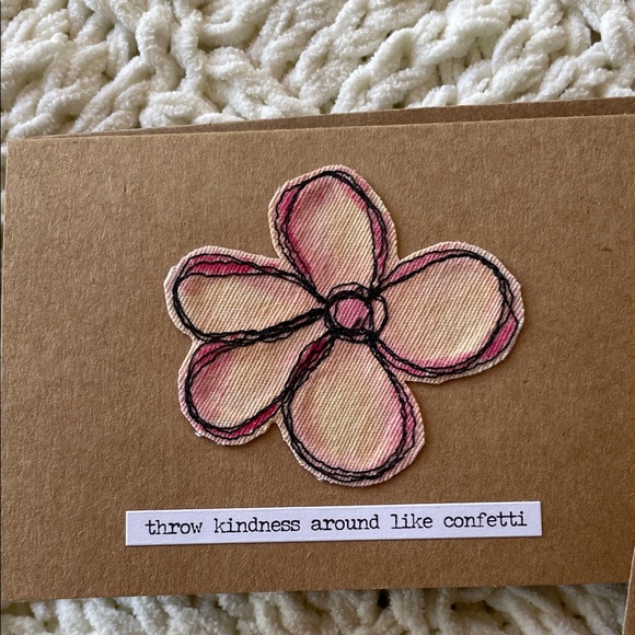 Handmade Greeting Cards Set of Two Whimsical Embroidered Flower on Cardstock - Picture 3 of 4